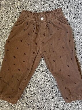 Zara Chocolate Brown Corduroy Pants with Heart Button